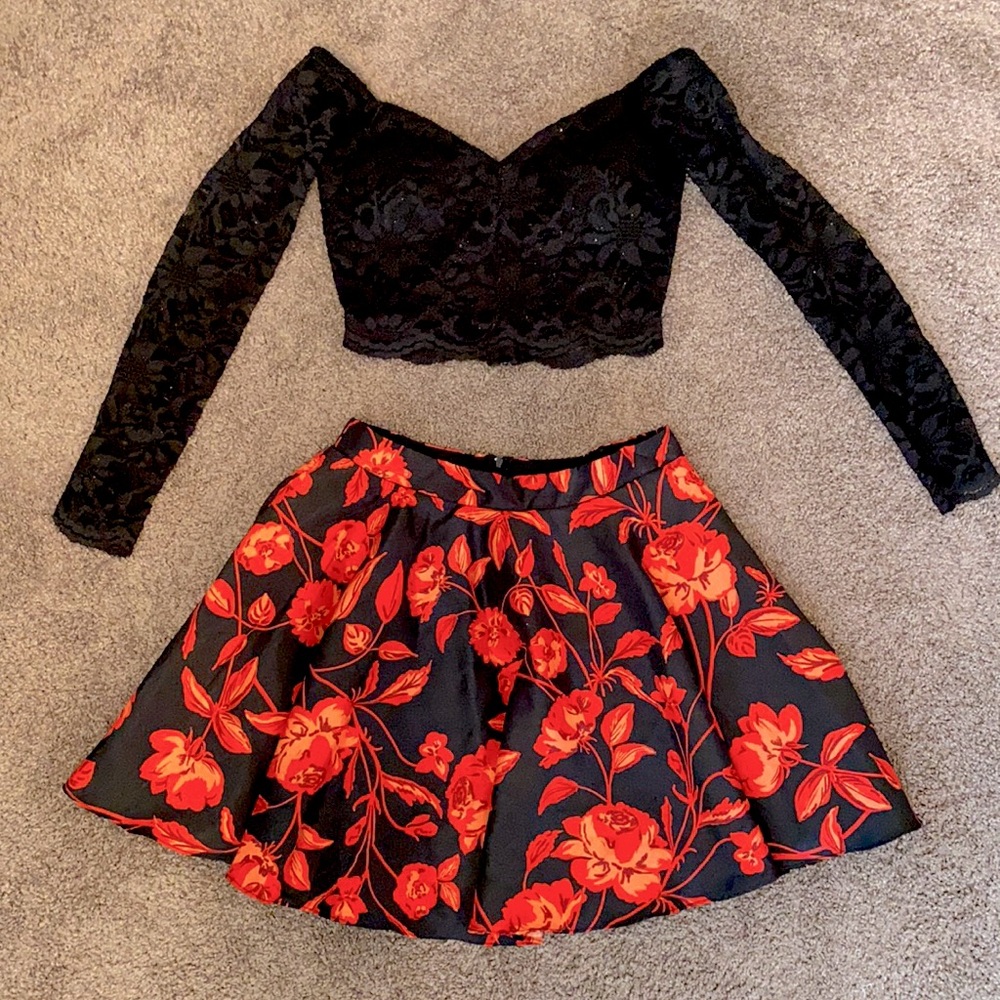 Two-piece Floral Homecoming Dress